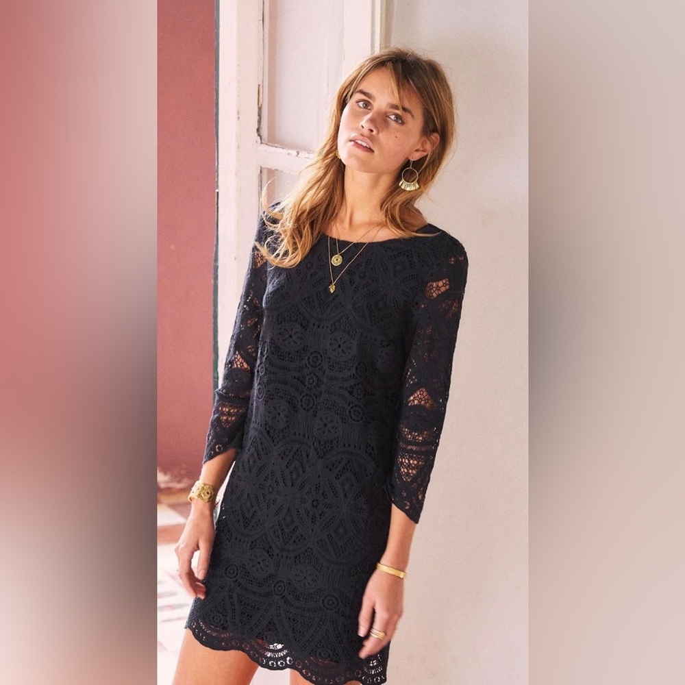 Sezane NWT Sarah Robe Black Lace Dress with Three-Quarter Sleeves